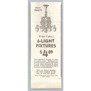 1933 The Fair Dept Store Chandelier Lighting Fixture Print Ad Chicago Ephemera