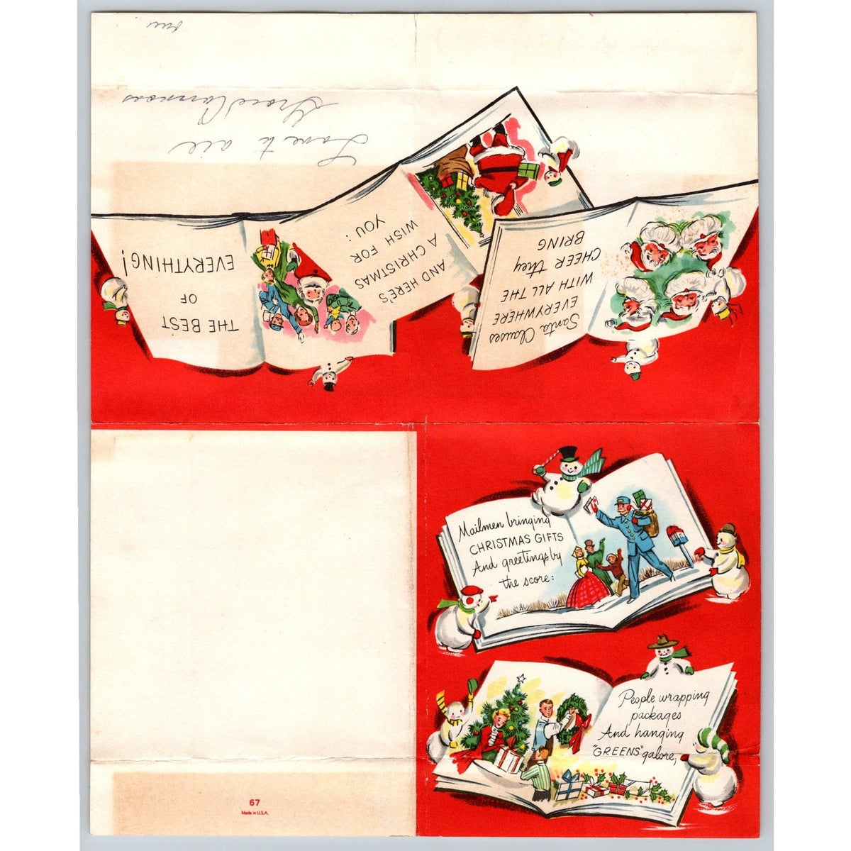 c1950s Anthropomorphic Snowman MCM Christmas Greeting Card Vintage