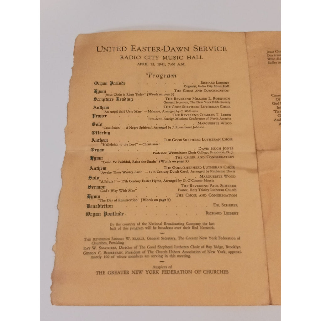 1941 Radio City Music Hall Easter Dawn Service Program NYC Ephemera