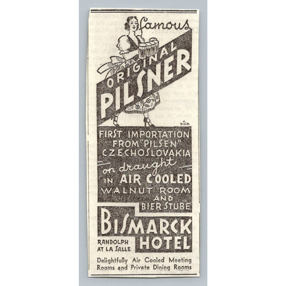 1933 Bismarck Hotel Chicago Print Ad Walnut Room Advertisement Ephemera