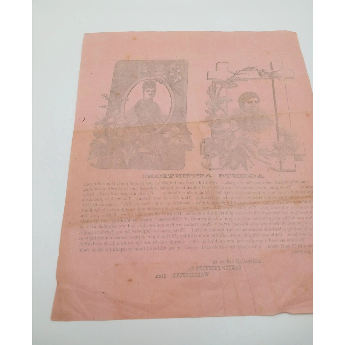 1870s 1880s Antique Victorian Caxton Printing Co Conn Photo Frame Agent Ad Flyer