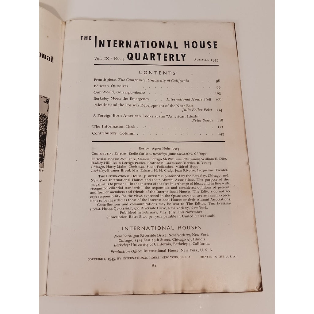 1945 International House Quarterly Magazine Palestine Postwar Berkeley NY