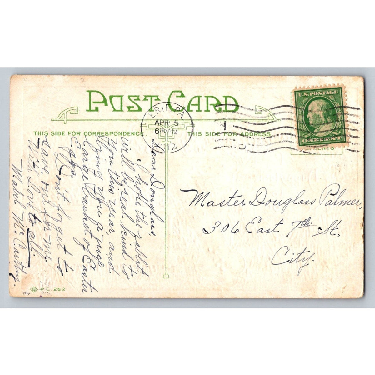 Vintage Embossed Easter Postcard Purple Cross Toledo OH Postmark 1912