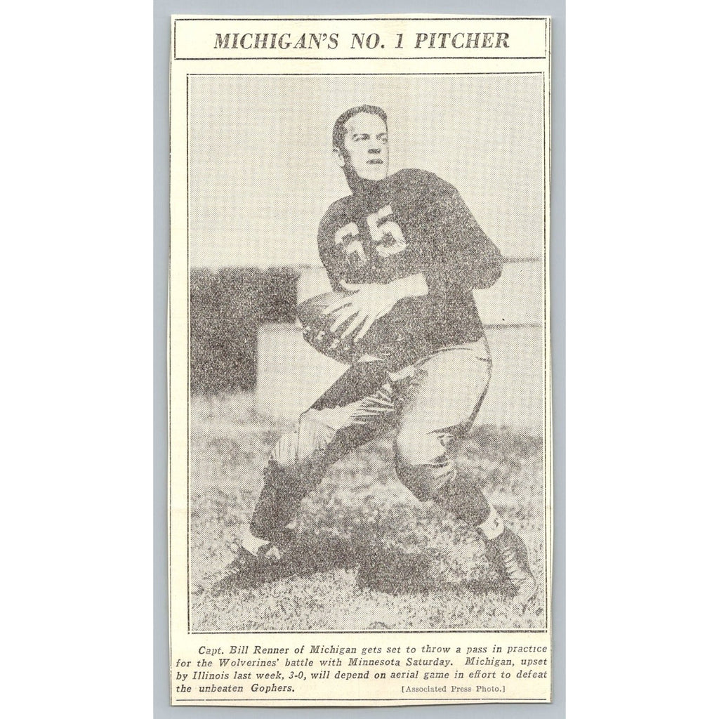 1935 Bill Renner Michigan Wolverines Football Newspaper Clipping AP Photo