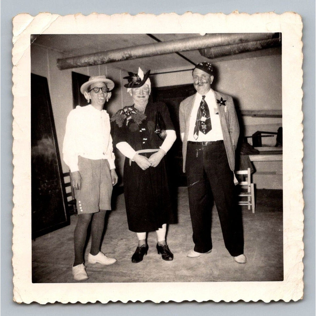 Man in Dress Costume Party Play 1940s 1950s Snapshot Photograph Humorous Quirky