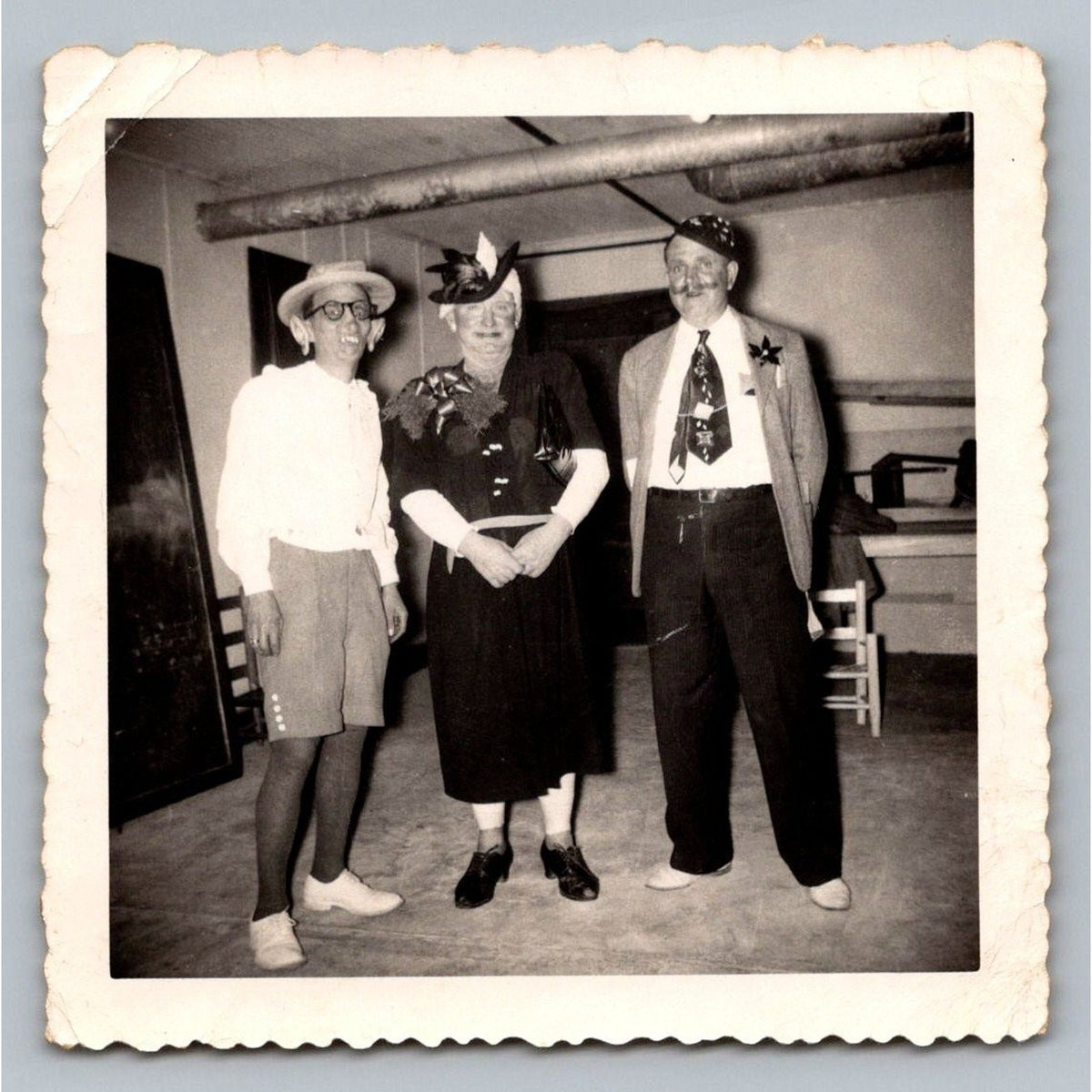 Man in Dress Costume Party Play 1940s 1950s Snapshot Photograph Humorous Quirky
