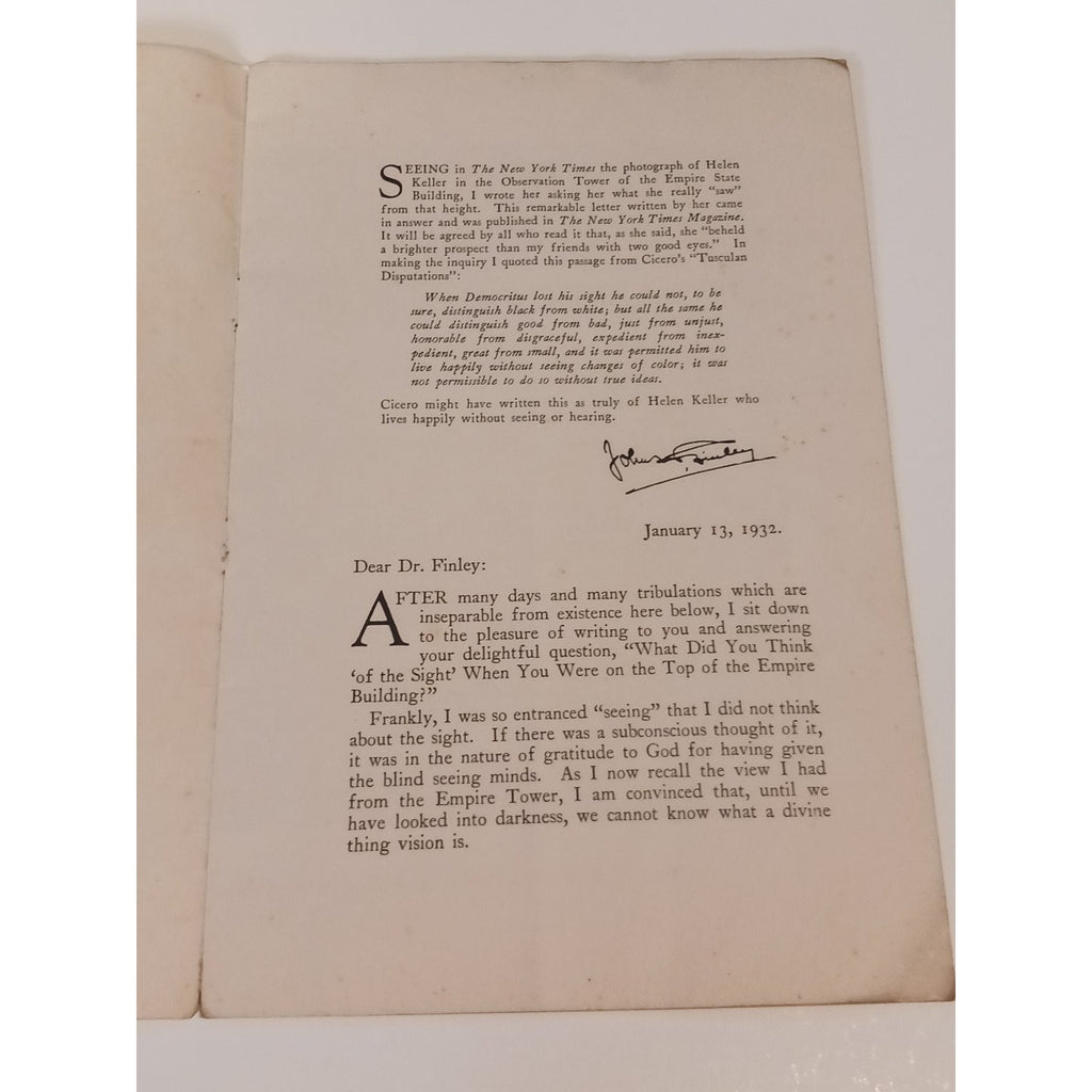1932 Helen Keller Empire State Building NY Brochure Ephemera Times Wide Photo