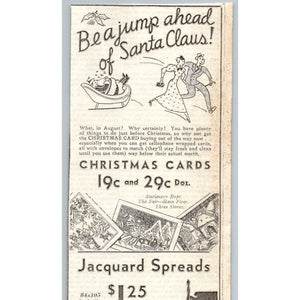 1933 The Fair Christmas Cards & Silk Shantung Sleeping Santa Claus Ad Ephemera