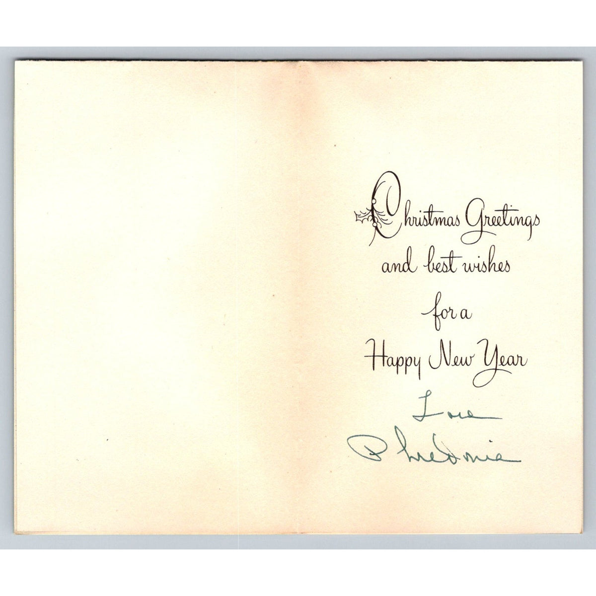 1955 White Christmas Bells Holly Berries Pine Vintage MCM Hallmark Greeting Card
