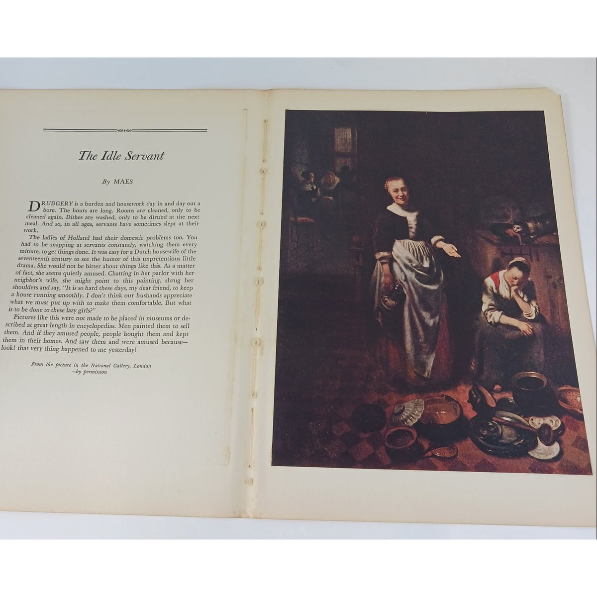 1939 Nicholas Maes The Idle Servant Book Plate Art Print Dutch School