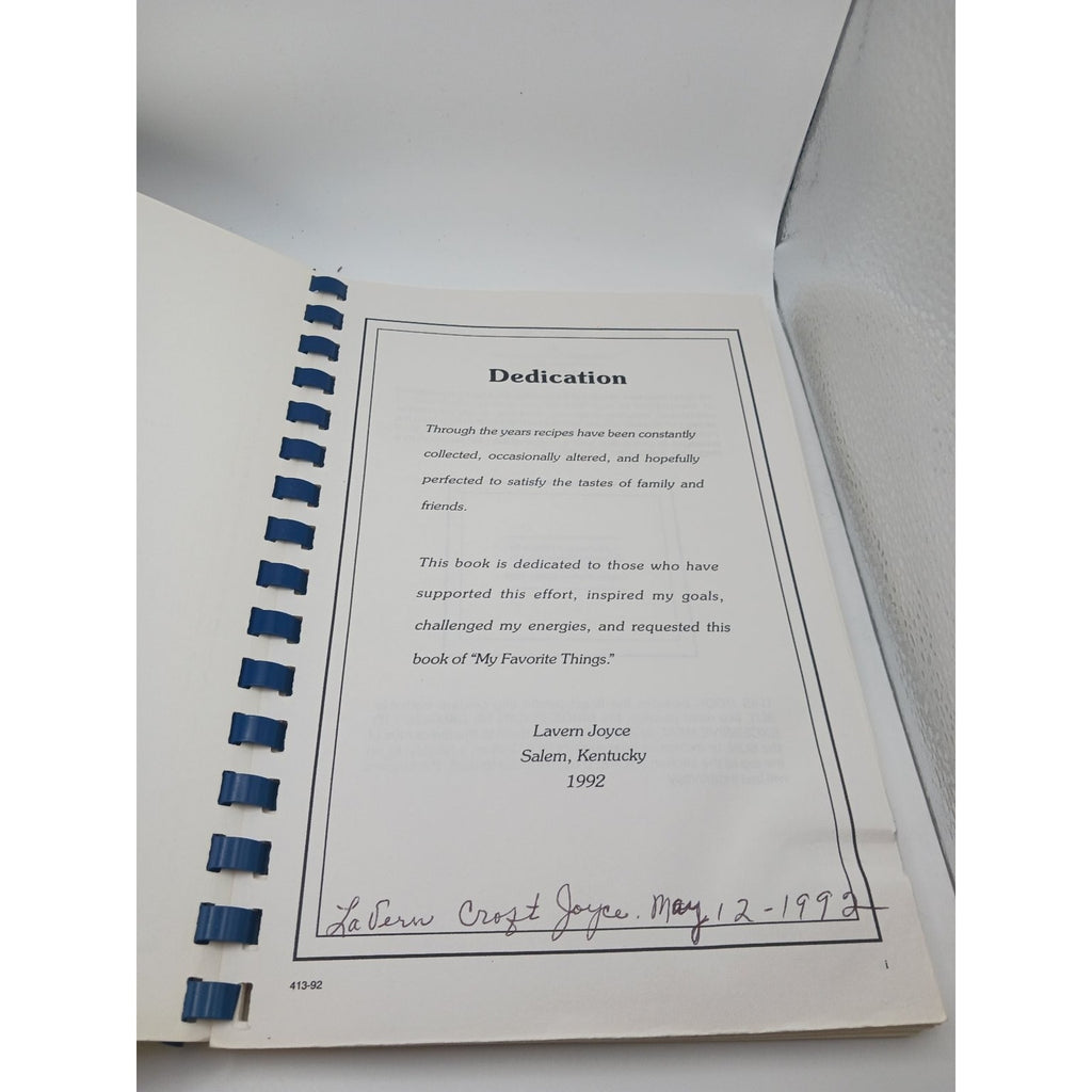 My Favorite Things Lavern Joyce 1992 Signed Spiral Bound Cookbook Recipes