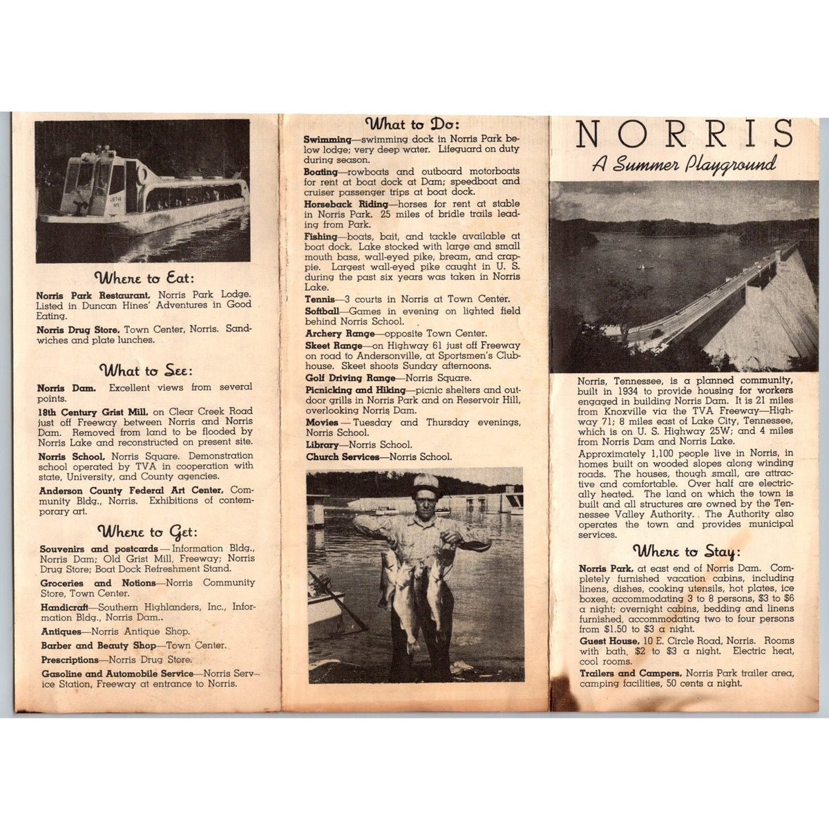 1930s Norris Tennessee TVA Visitor Guide Map Brochure Ephemera Travel Pamphlet
