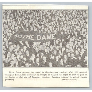 1930s Northwestern Football Victory Notre Dame Pennant Chicago Tribune Clipping