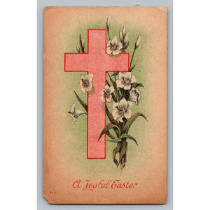 1911 Easter Cross & Lilies Postcard, Rochester PA Postmark, Religious