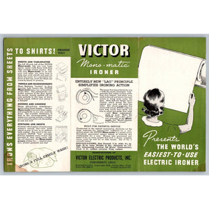 1939 VICTOR Mono-matic IRONER Brochure Vintage Electric Appliance Ad