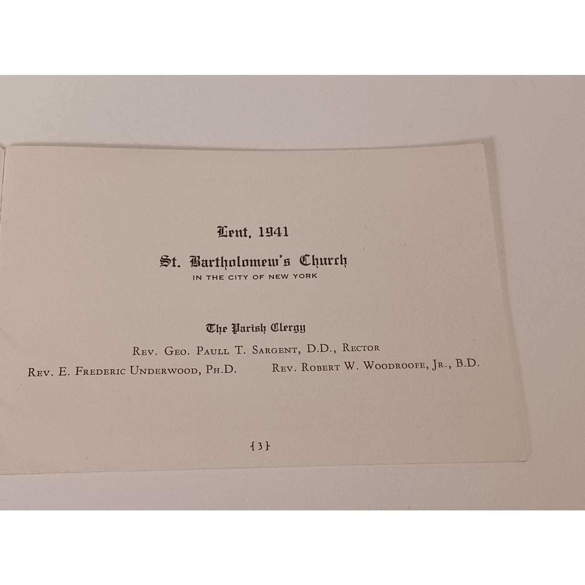 1941 St Bartholomew's Church NYC Lent Program Booklet James Arnold Ephemera