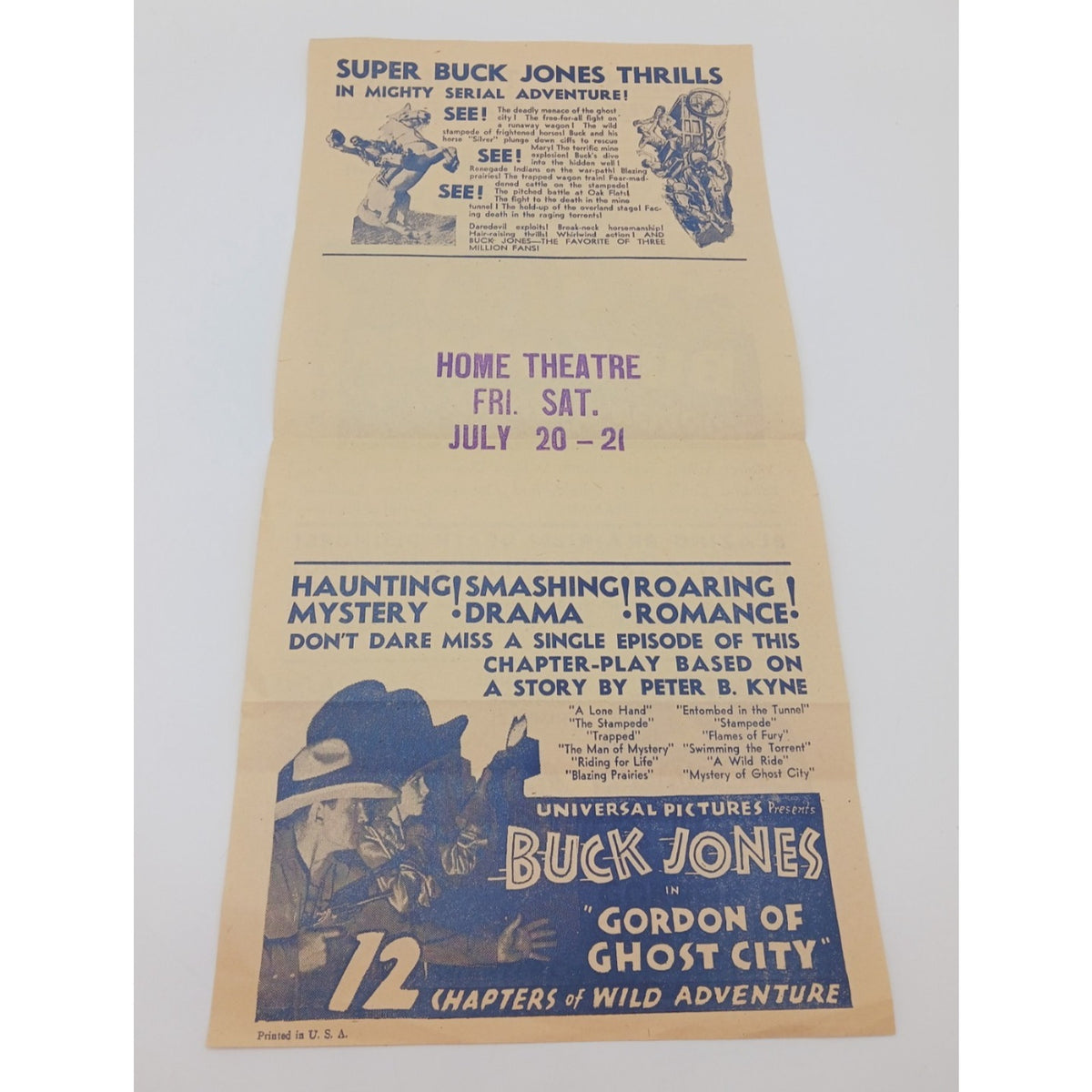 Buck Jones in Gordon of Ghost City Madge Bellany Home Theatre Movie Flyer Poster