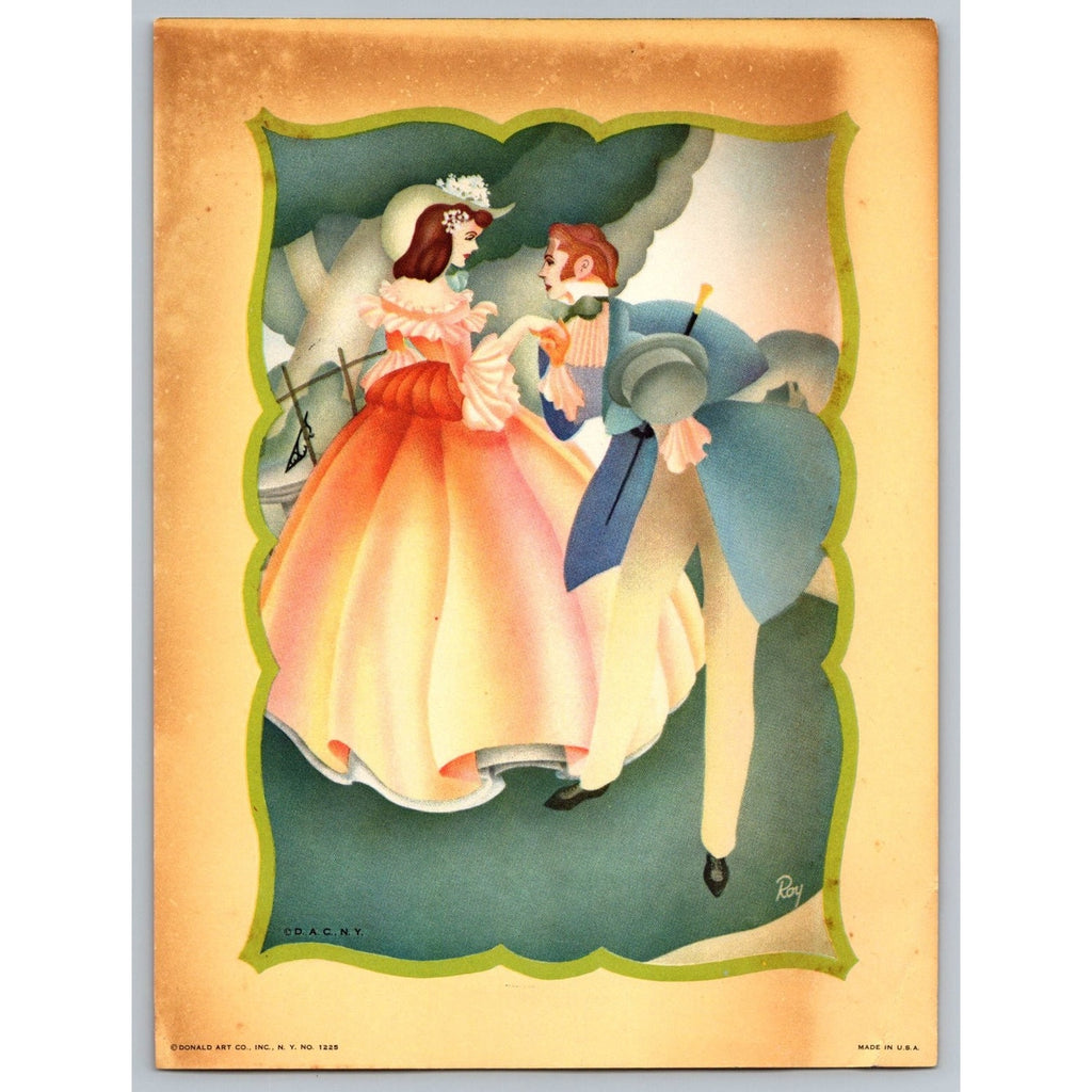 Vintage Roy Donald Art Co. Romantic Couple Art Deco Print 1229 Made in USA