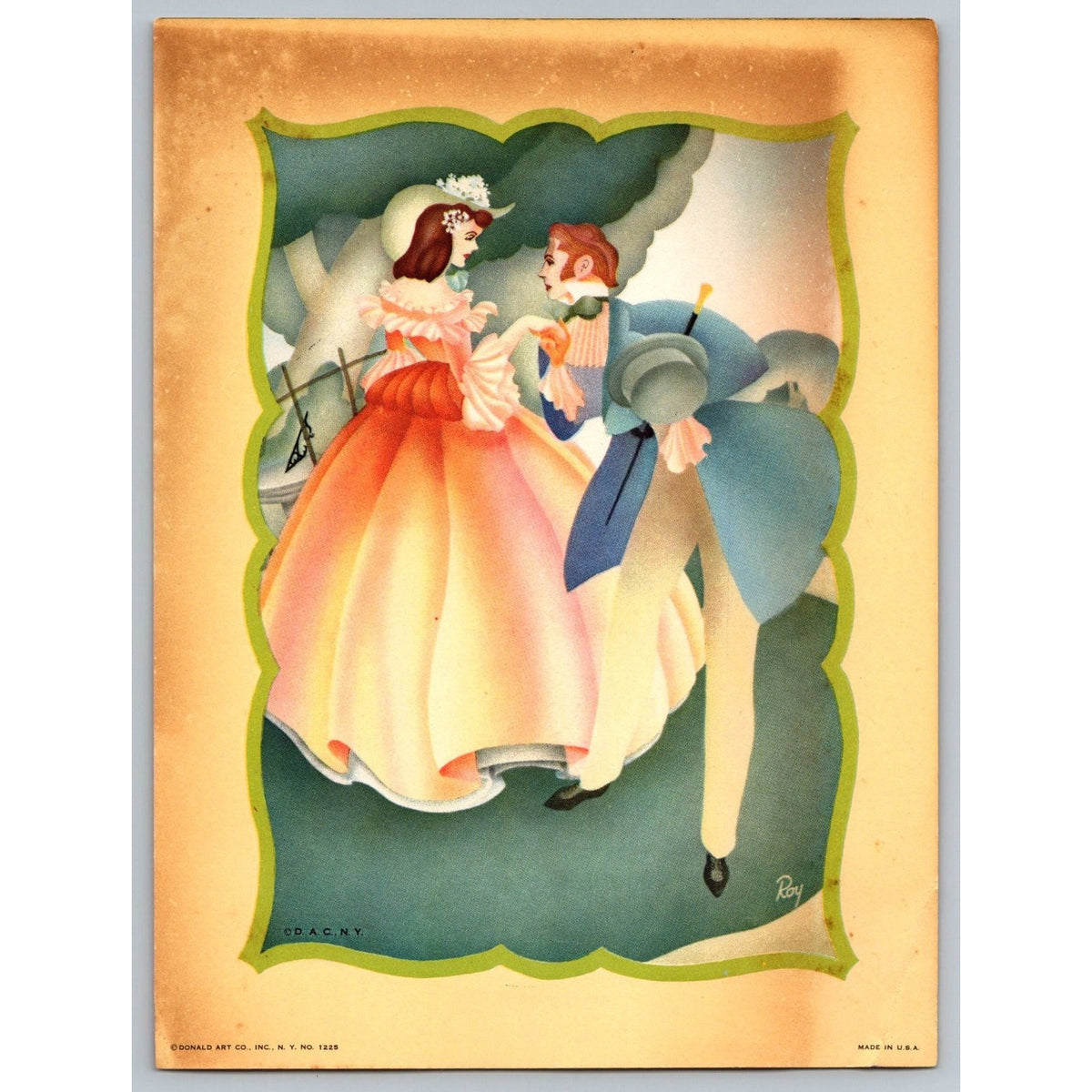 Vintage Roy Donald Art Co. Romantic Couple Art Deco Print 1229 Made in USA
