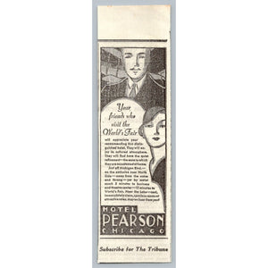1933 Chicago World's Fair Hotel Pearson Print Ad Century of Progress Ephemera