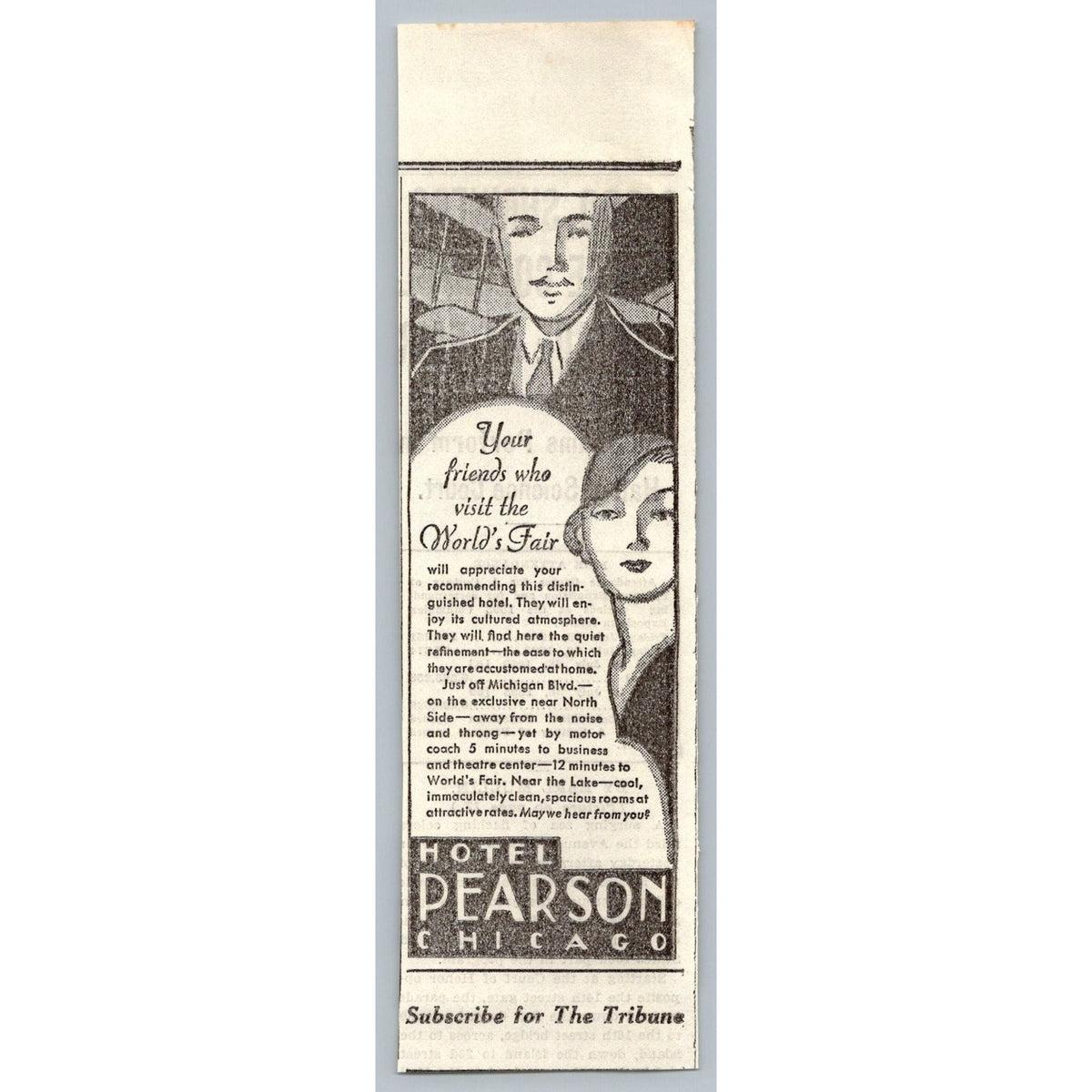 1933 Chicago World's Fair Hotel Pearson Print Ad Century of Progress Ephemera