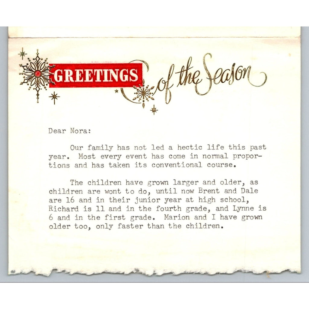 1958 Christmas Letter Card D R Trevithick Postmaster Family History Ephemera