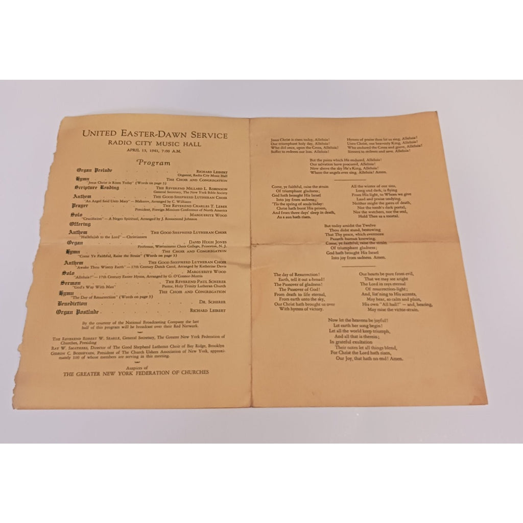 1941 Radio City Music Hall Easter Dawn Service Program NYC Ephemera