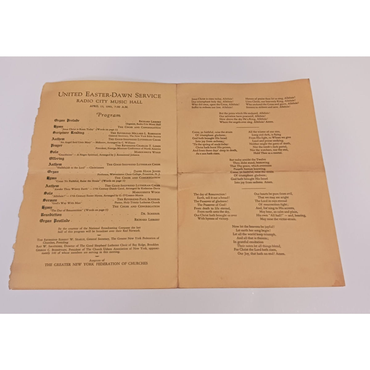 1941 Radio City Music Hall Easter Dawn Service Program NYC Ephemera