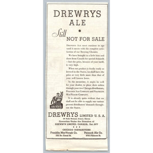 1930s Drewrys Ale Chicago Prohibition Era Advertising Print Ad Ephemera