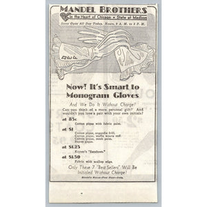 1933 Mandel Brothers Chicago Monogram Gloves Advertisement Ephemera Art Deco