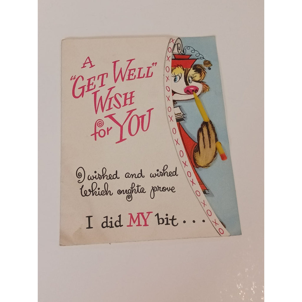 1950s Get Well Card Tic Tac Toe Bear Greetings Plastic Pencil Anthropomorphic