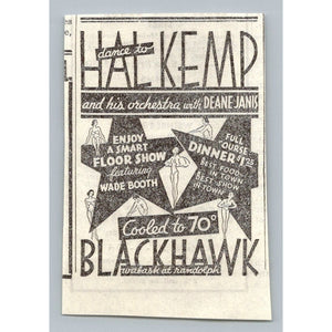 Hal Kemp Orchestra Blackhawk Chicago Dance Ad 1930s Deane Janis Wade Booth