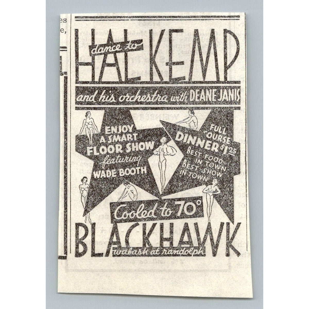 Hal Kemp Orchestra Blackhawk Chicago Dance Ad 1930s Deane Janis Wade Booth