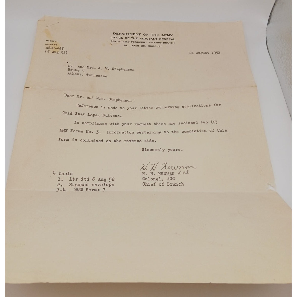 Korean War US Army Letters Document Lot KIA Remains Home 1st Lt James Stephenson