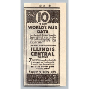 1933 Chicago World's Fair Illinois Central Electric Train Print Ad 10c Rates