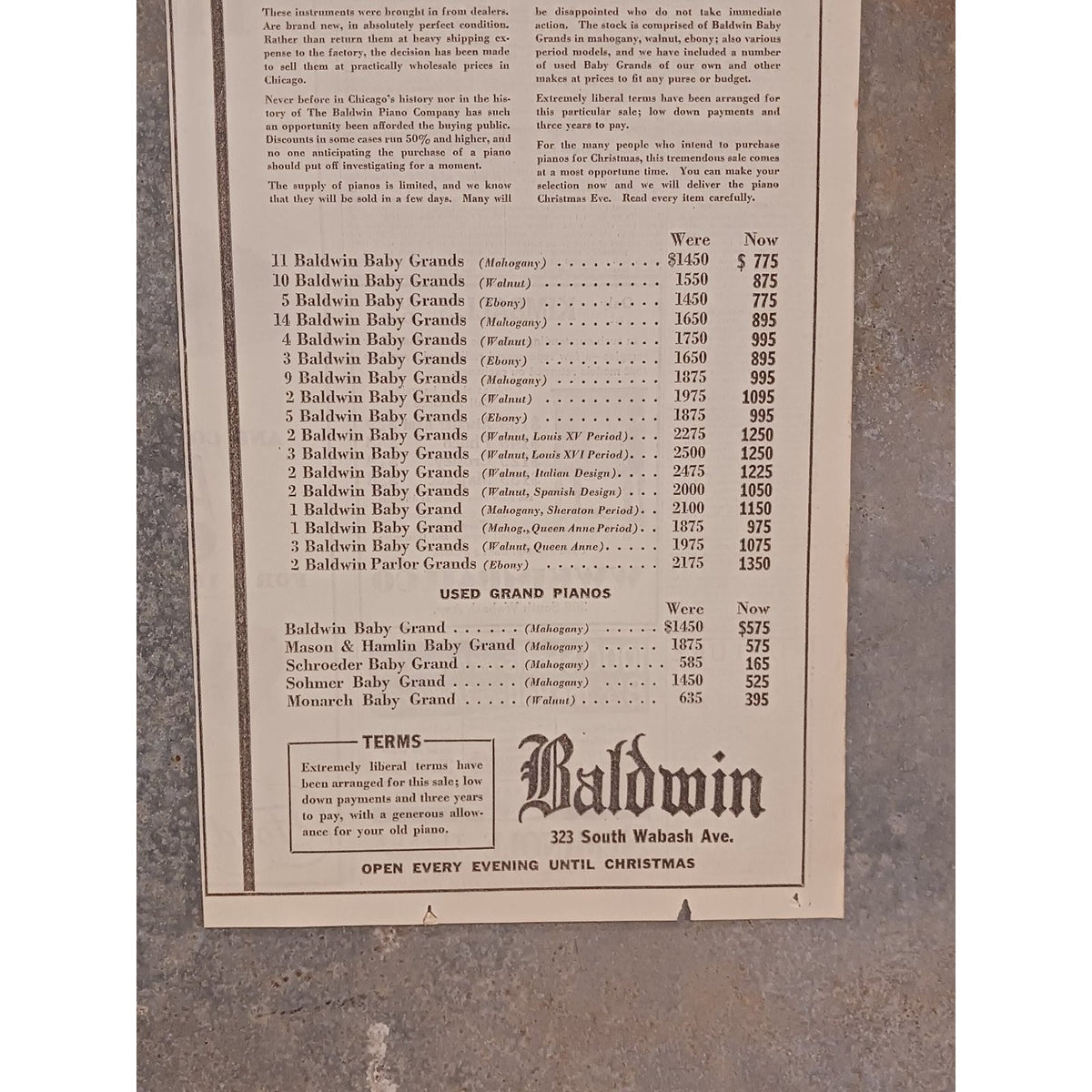 1931 Baldwin Grand Piano Christmas Print Ad Chicago Ephemera Santa Claus Music