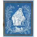 1955 Blue Christmas Nativity Mary Joseph Jesus Sheep Lamb Deer Crest Card