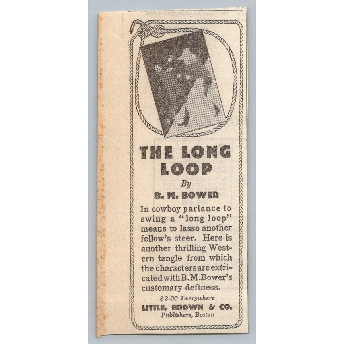 1931 B M Bower The Long Loop Western Book Advertisement Ad Little Brown Boston