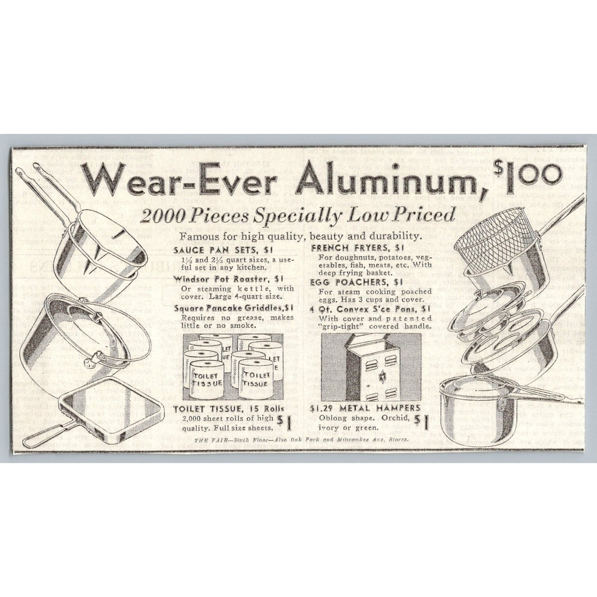 1930s Wear Ever Aluminum Kitchenware Print Ad Chicago The Fair Store Ephemera