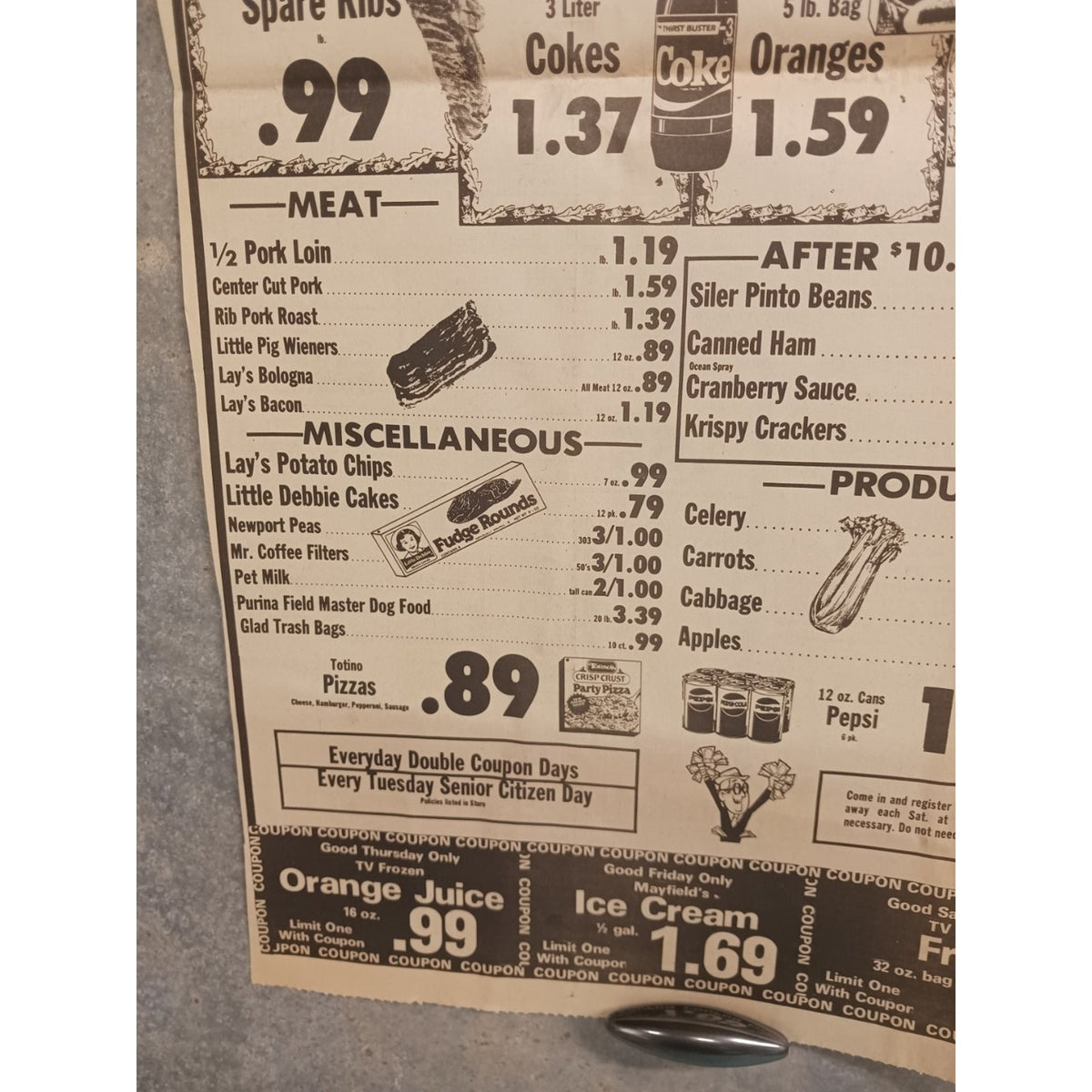 VTG 1980s HARRELL'S IGA Grocery Store Ad Sweetwater TN Coke Pepsi Food Prices