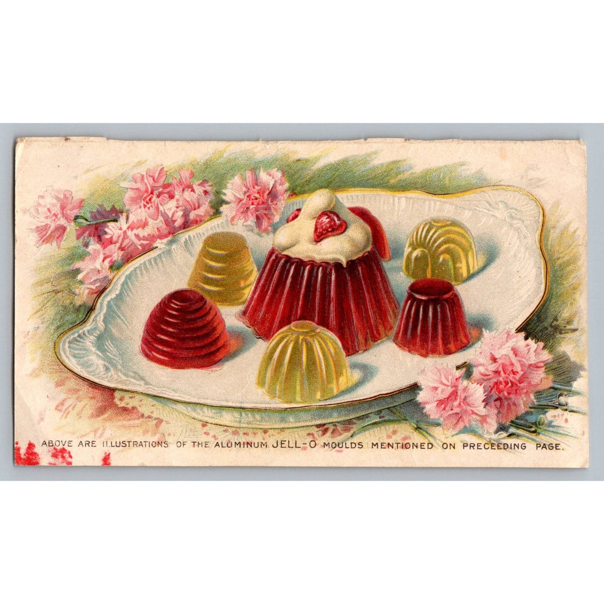 1890s Jell-O Advertising Trade Card Aluminum Molds Genesee Pure Food Co Leroy NY Victorian Chromolithograph Antique Ephemera
