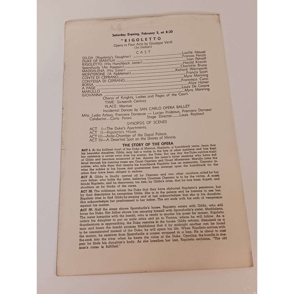 1940 San Carlo Opera Company Program Ellis Auditorium Memphis Verdi Aida