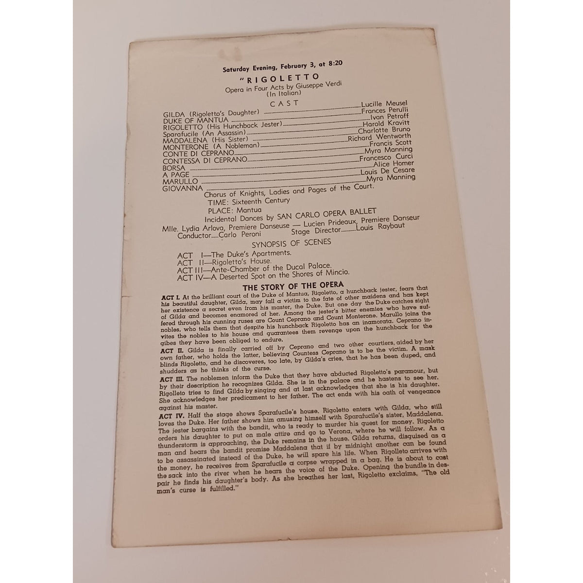 1940 San Carlo Opera Company Program Ellis Auditorium Memphis Verdi Aida