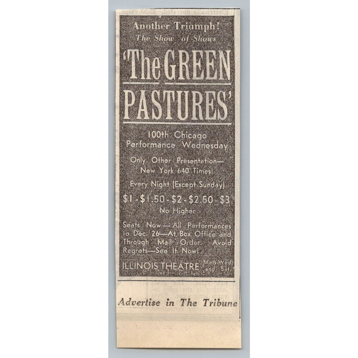 1930s The Green Pastures Chicago Illinois Theatre Newspaper Ad Ephemera