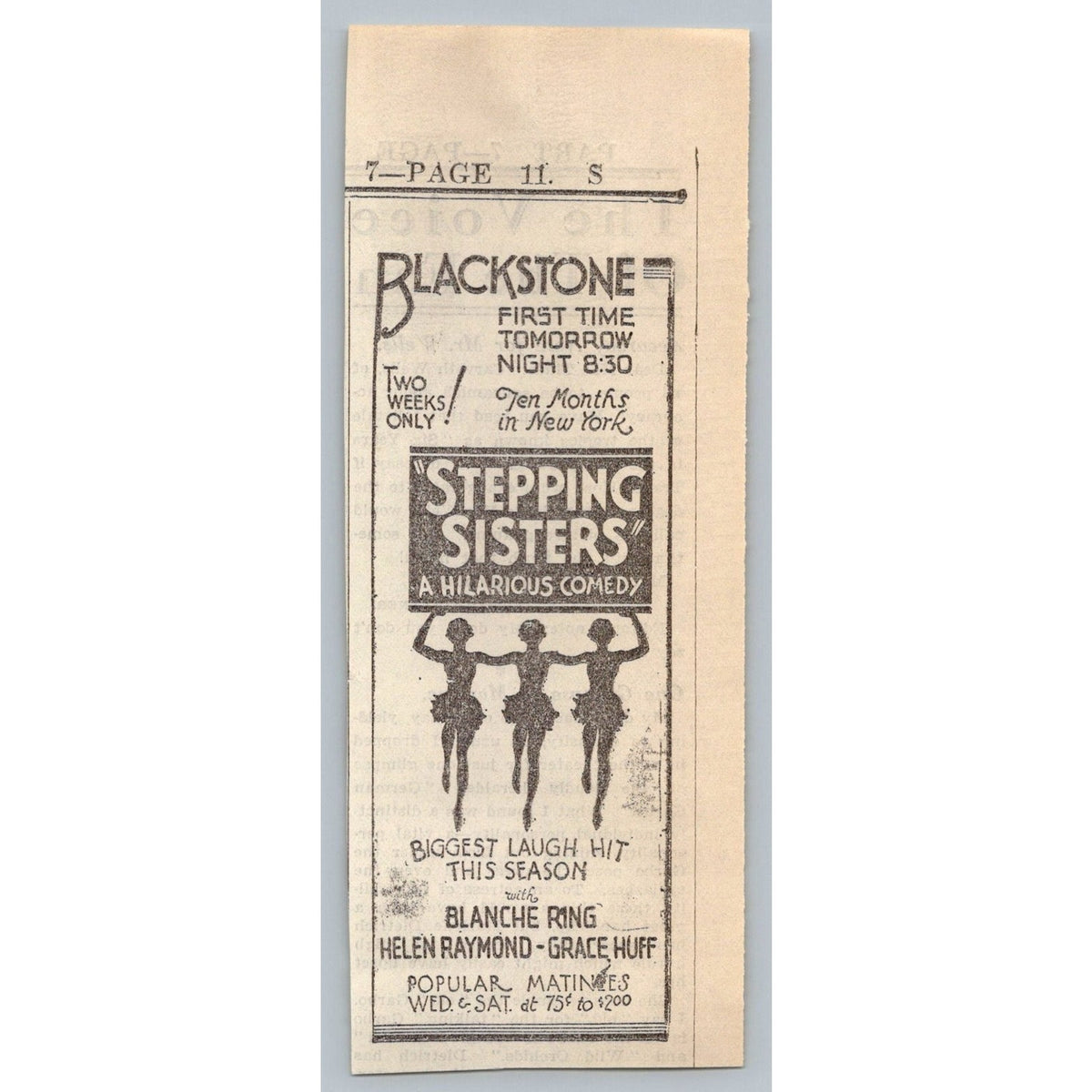 1931 Blackstone Theater Ad Stepping Sisters Play Blanche Ring Ephemera