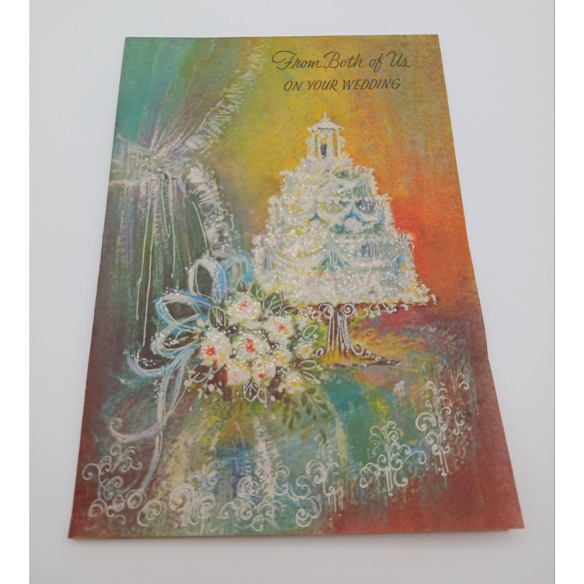 Vintage Rust Craft Wedding Greeting Card 25AK6599-5 Floral Cake USA Autumn Fall