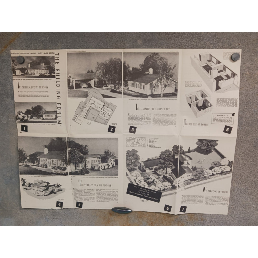 VTG 1950s Modern But Friendly Good Housekeeping Floor Plan MCM U Shape Ranch