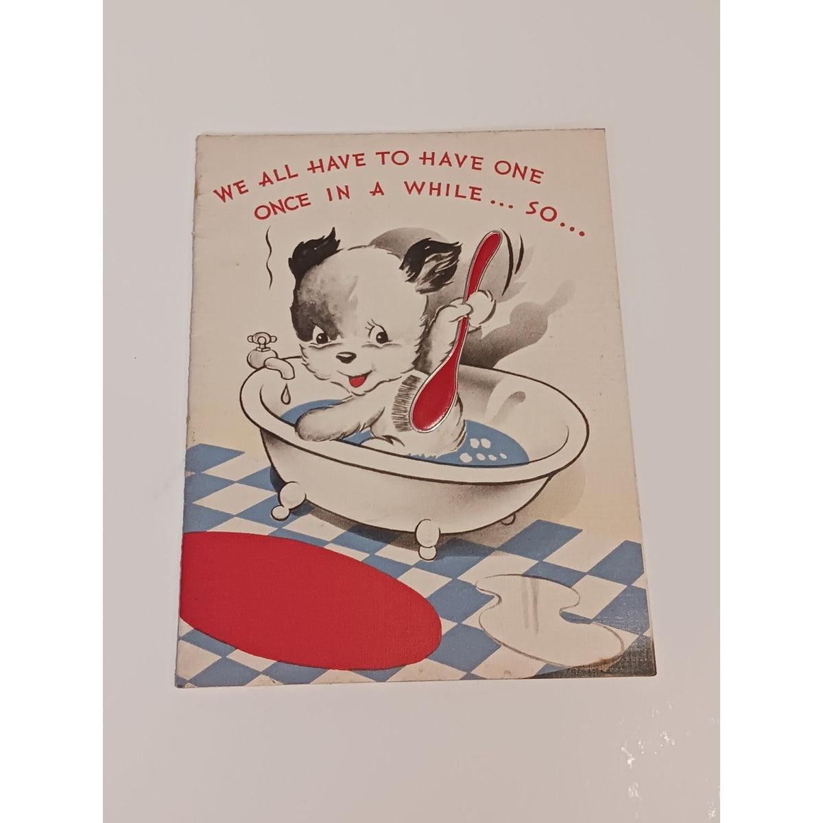 VTG 1940s 50s Puppy Bath Birthday Greeting Card Stanley Anthropomorphic Ephemera
