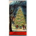 c1950s Embossed Town Christmas Tree People Church Scene Greeting Card MCM Vtg