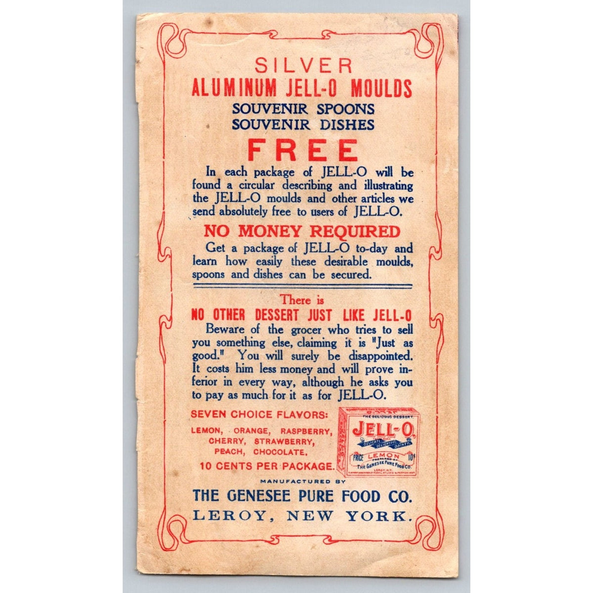 1890s Jell-O Advertising Trade Card Aluminum Molds Genesee Pure Food Co Leroy NY Victorian Chromolithograph Antique Ephemera
